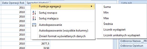 Jeśli nie chcemy wyświetlać każdej pozycji osobno można użyć jednej z kliku dostępnych funkcji agregacji.