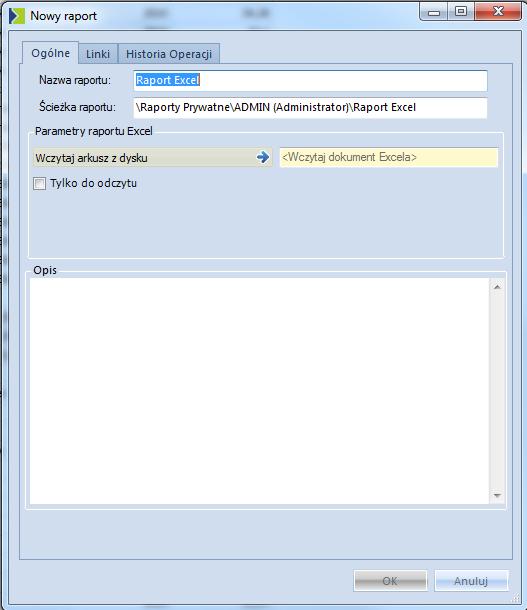 3.3.6 Definiowanie raportu typu Excel Ten typ raportu pozwala na przechowywanie w bazie definicji arkusza Microsoft Excel (pliki XLS) i udostępnianie jego zawartości pozostałym użytkownikom.