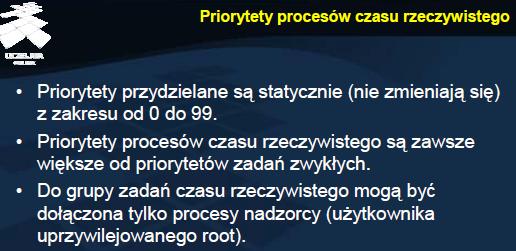 Priorytety procesów czasu rzeczywistego Priorytety zadań czasu rzeczywistego nie zmieniają się.