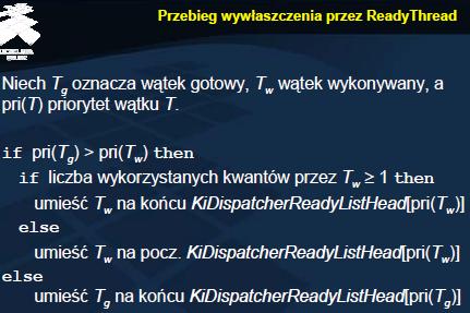 Przebieg wywłaszczenia wątku przez procedurę ReadyThread Poniższy algorytm pokazuje zasady wywłaszczania.