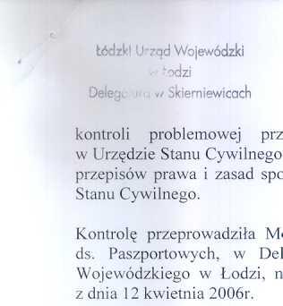 PROTOK6L przeprowadzonej w dniu 24 kwietnia 2006r. w Rawie Mazowieckiej, w zakresie przestrzegania i zasad sporz8c.dzania dokument6w przez Kierownika Urz~du cis.