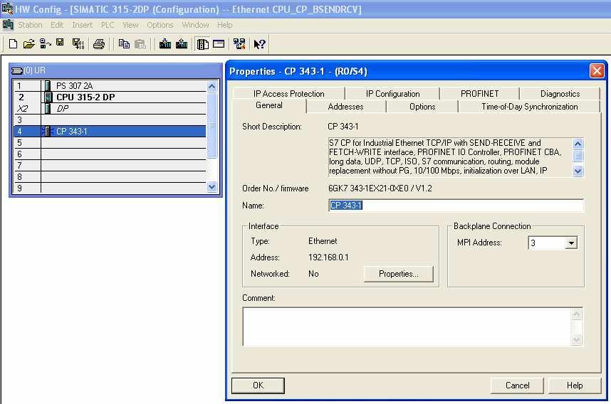 konfigurację sprzętową. Podłączamy sterownik CPU 315-2DP do utworzonej sieci Ethernet(1), wykorzystując procesor komunikacyjny CP343-1.