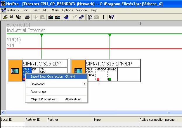 9 W otwartym oknie programu NetPro tworzymy połączenie niezbędne do wymiany danych, które jest logicznym przypisaniem dwóch partnerów