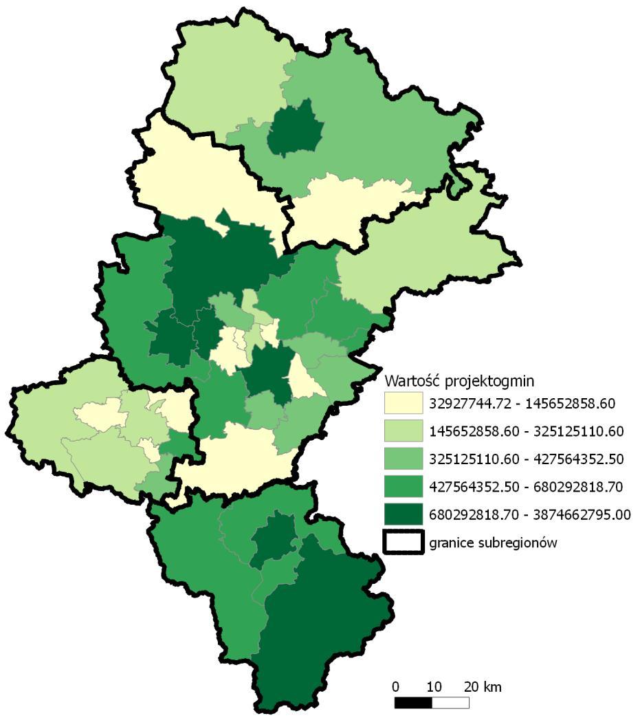 Rysunek 2. Udział liczby projektogmin realizowanych w powiatach w ogóle projektogmin realizowanych w województwie śląskim w latach 2007-2011. Rysunek 3.