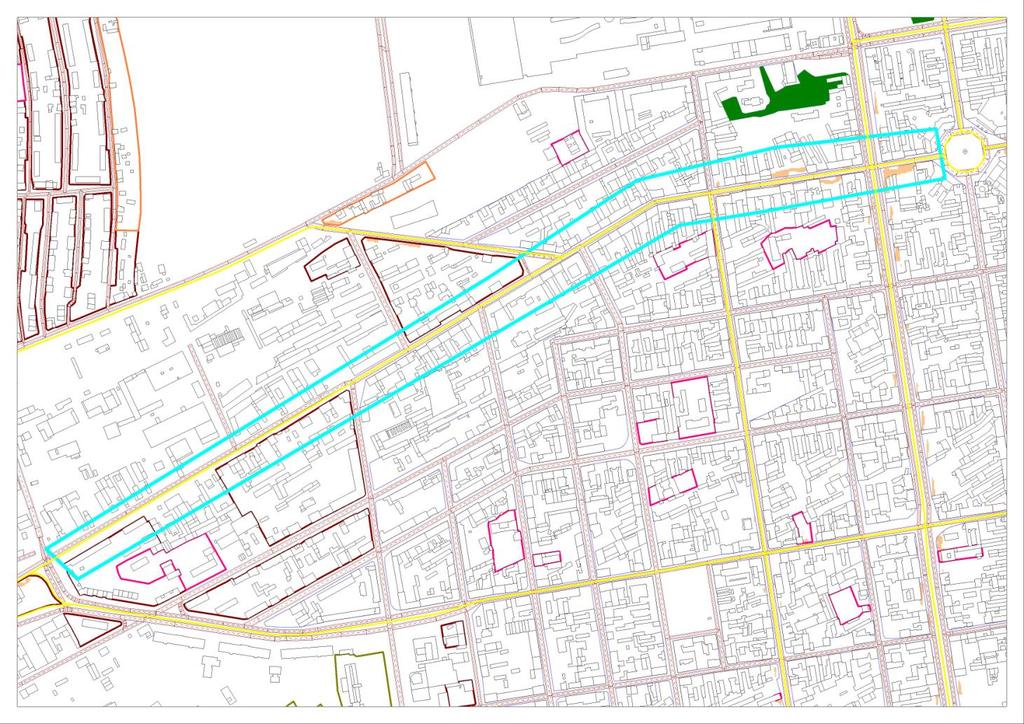 Mapa rozkładu przekroczeń wskaźnika Ln po zastosowaniu działań Programu Obszar przekroczeń : wzdłuż ulicy