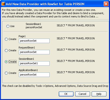 W oknie Runtime przeciągnij tabelę Person na komponent table1 (typu Table).