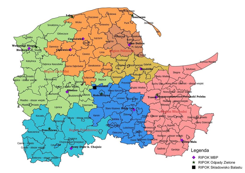 Sieć RIPOK na tle RGOK RGOK W 21 gmin, 268 305 Mk, 3 RIPOK (2 MBP) RGOK N 38 gmin, 1 310 246 Mk, 6