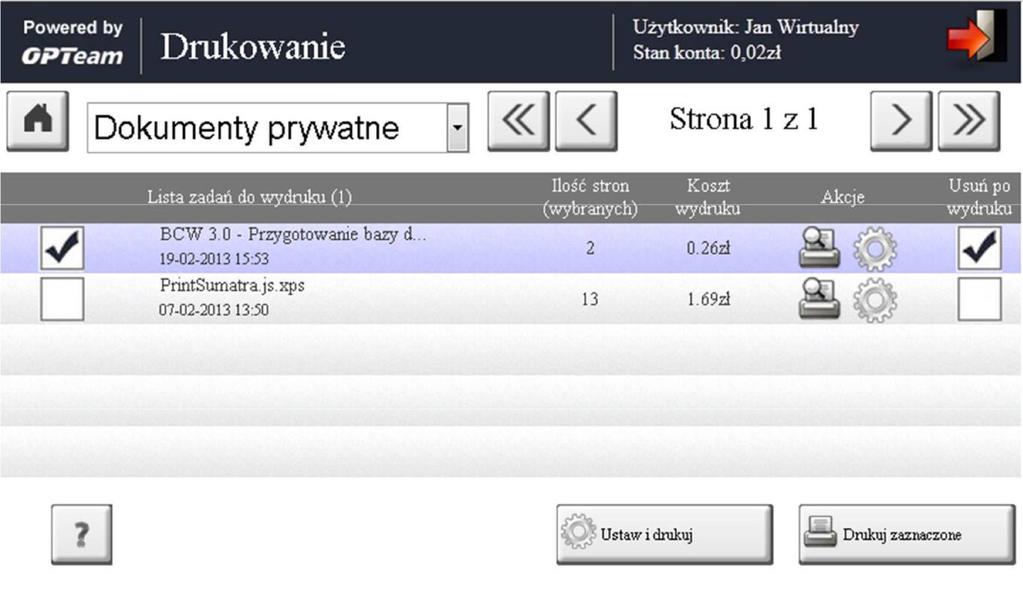 4.2. Drukowanie Po wciśnięciu przycisku DRUK do wydruku dla zalogowanego użytkownika wyświetlana jest lista dokumentów dostępnych Rys 17.