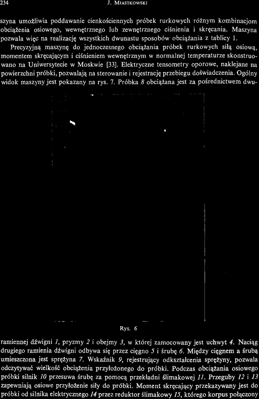 Próbka 8 obcią ż ana jest za poś rednictwem dwu- Rys. 6 ramiennej dź wigni i, pryzmy 2 i obejmy 5, w której zamocowany jest uchwyt 4.