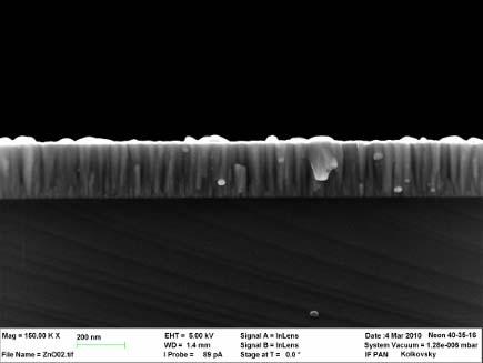 4 Sprawozdanie z działalności ITE w 2010 r. Struktura mikroskopowa warstwy zaobserwowana w obrazach przełomów SEM (rys. 2) jest wyraźnie kolumnowa.