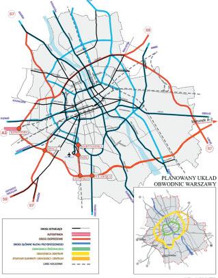 Planowany uk ad drogowy Warszawy Obwodnic ÂródmieÊcia utworzà nast pujàce ulice klasy GP: na zachodzie: Okopowa Towarowa Raszyƒska; na po udniu: Trasa azienkowska al.