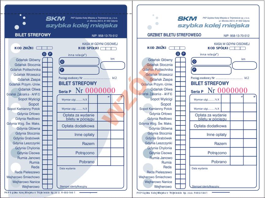 Bilet strefowy a) właściwy bilet b) grzbiet (kopia)