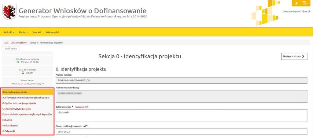 3.2. Przełączanie pomiędzy sekcjami Przełączanie pomiędzy sekcjami wniosku może odbywać się dwoma sposobami.