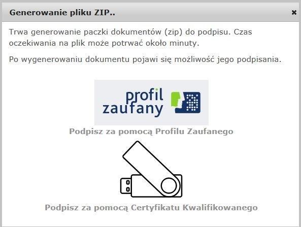 4.4.1 Wnioski składane w Wojewódzkim Urzędzie Pracy W systemie istnieje możliwość elektronicznego podpisania wniosku o dofinansowanie za pomocą Profilu Zaufanego bądź Certyfikatu kwalifikowalnego.