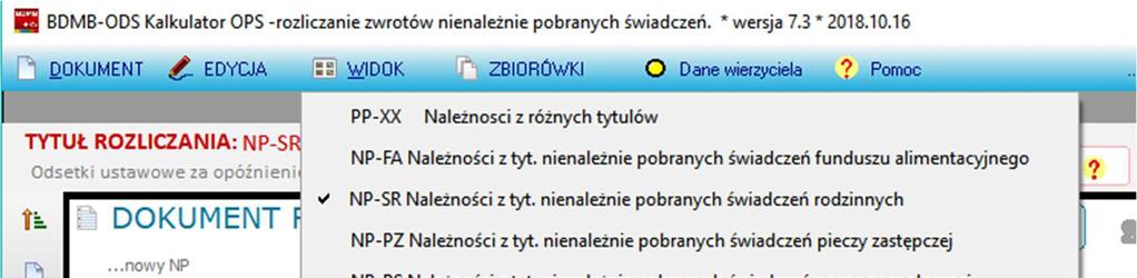 6.0 Prowadzenie kart rozliczeń NP przy użyciu kalkulatora.