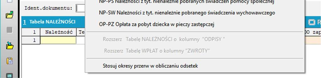 wykaz należności NP, Tabela wpłat zawierająca wykaz dokonanych wpłat, ZALĄCZNIKI DOKUMENTU RZLICZANIA: Dane dłużnika, Dane decyzji ustalającej NP, Dane wniosku o rozłożenie spłaty zadłużenia na raty,