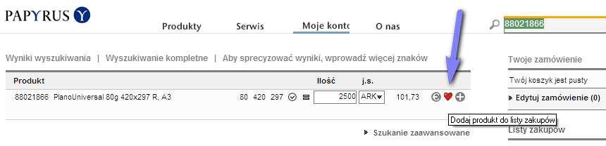 3.3 Dodawanie wyników wyszukiwania do listy zakupów Prostym i szybkim sposobem moŝna tworzyć nowe listy zakupów oraz uaktualniać istniejące, korzystając z wyszukiwarki produktów.