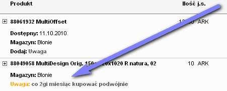 Zapisana notatka będzie widoczna przy danym produkcie po przejściu do procesu finalizacji zamówienia.