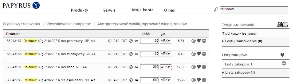 2.1 Dodawanie pozycji do koszyka poprzez Wyniki wyszukiwania Istnieją dwie metody wyszukiwania produktów w sklepie: szybkie oraz zaawansowane wyszukiwanie.