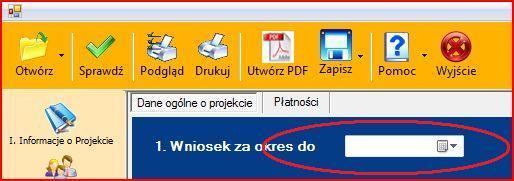 Nie musi być to okres obejmujący pełny miesiąc. Wypełnienie pola nie jest wymagane w przypadku wniosku o pierwszą płatność przekazywaną w formie zaliczki.