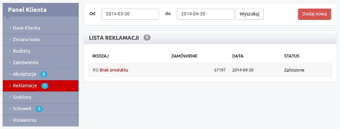 Reklamacje W panelu Konto Klienta znajduje się moduł Reklamacje.