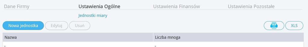 Jeśli brakuje Ci jakiegokolwiek rodzaju miary, to możesz go dodać w module Ustawienia > Ustawienia ogólne > Jednostki miary > Nowa jednostka określ dane w karcie danej jednostki i zapisz parametry