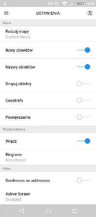 8 3. Zakładka Ustawienia tutaj użytkownik ma prawo zmieniać wszystkie ustawienia dotyczące map, powiadomień, zmian ikon, nazw, grup pojazdów, a także Geostref. Mapa: 1.