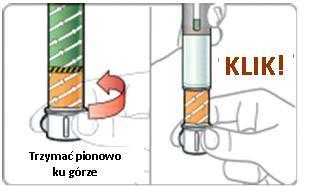 Połączyć składniki leku. Trzymając pen prosto ku górze, powoli przekręcić pokrętło.