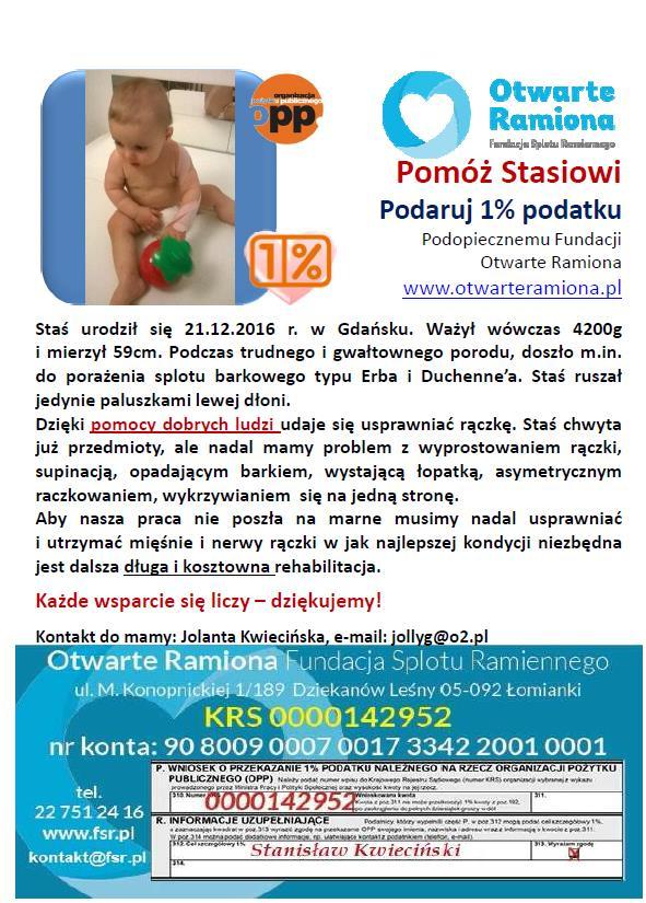 POMOC DLA STASIA PODARUJ 1% PODATKU!