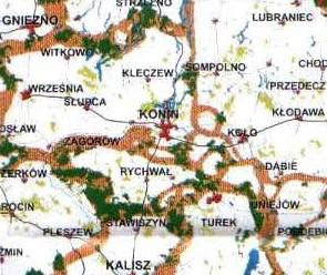 Rys. 24. Korytarze ekologiczne wg. prof. Włodzimierza Jędrzejewskiego w obrębie powiatu konińskiego źródło: www.siskowaw.