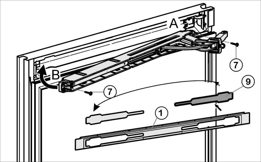 u Założyć podkładkę Fig. 11 (34) na środkową płytkę zawiasu Fig. 11 (32). u Górną płytkę zawiasu przykręcić mocno (z siłą 4 Nm) (2xTorx 25) Fig. 8 (13).