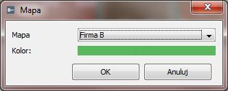 Kolor wybierz kolor, w jakim będzie wyświetlany na głównej mapie symbol dodawanej mapy. OK kliknij, żeby zatwierdzić wprowadzone zmiany. Anuluj kliknij, żeby anulować wprowadzone zmiany.
