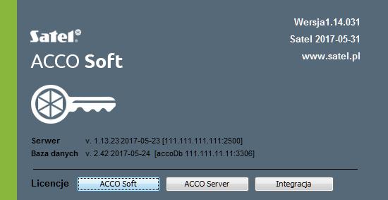 SATEL ACCO Soft 7 W oknie w postaci drzewka pokazane są urządzenia wchodzące w skład systemu kontroli dostępu.