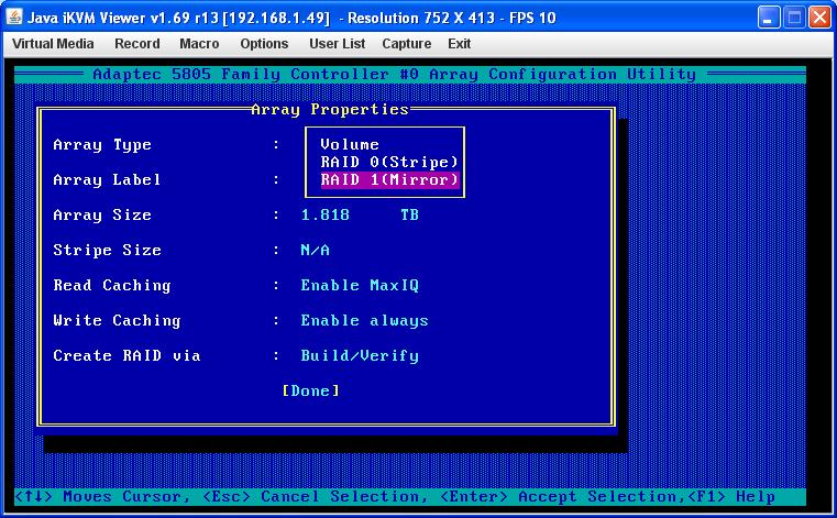 Wpisujemy w Array Label : OPEN_E W pozycji Array Size trzeba wpisać 2, pojemność w GB Read Caching :