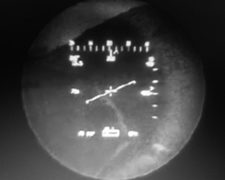 Przykładowy nahełmowy wyświetlacz nocny (po lewej) i sposób zobrazowania wybranych parametrów (po prawej) otrzymanych z systemu awionicznego Jednym z