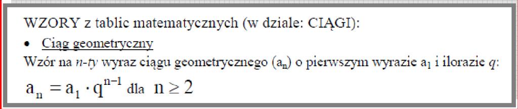 WZÓR OGÓLNY CIĄGU GEOMETRYCZNEGO, to ciąg, którego kolejne wyrazy powstają poprzez mnożenie poprzednich wyrazów przez liczbę, którą nazywamy ilorazem ciągu geometrycznego i oznaczamy: q Do opisu