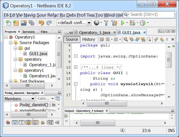 1.3. Utworzenie klasy Javy GUI1 w pakiecie gui do przechowywania klas interfejsu graficznego użytkownika (podobnie jak pakiet operatory i klasa Operatory_1) package gui; import javax.swing.