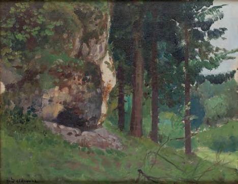 112 Adam Setkowicz (1879-1945) Pejzaż leśny olej/płótno naklejone na tekturę, 19,5 x 25 cm (w