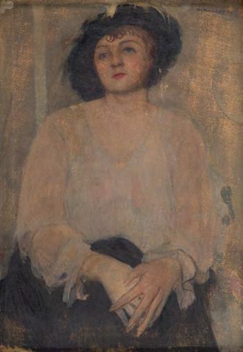 68 Alfons Karpiński (1875-1961) Portret damy w czarnym kapeluszu, 1910 r.