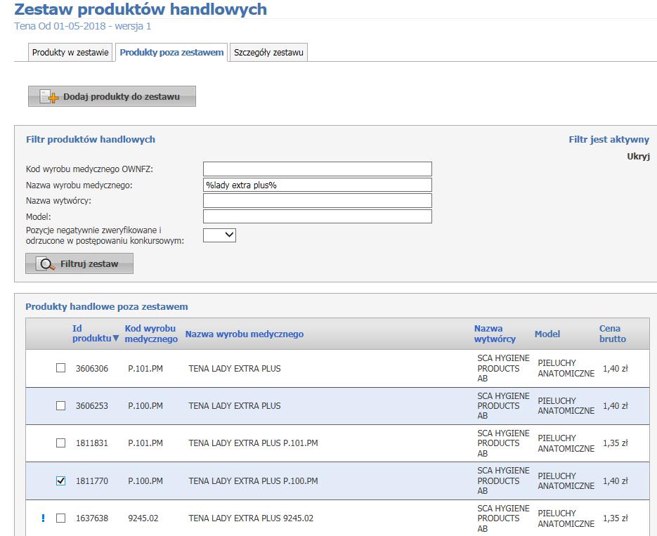 4 1 2 1. Aby dodać produkt ze zmienioną ceną z poziomu Portalu Potencjału wchodzimy w Zestawy produktów handlowych do zakładki Produkty poza zestawem 2.