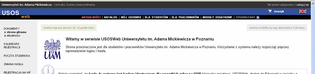 Internetowa rejestracja do grup zajęciowych semestr letni 2009/2010 Karty osiągnięć studentów (dawniej nazywane kartami egzaminacyjnymi) będą drukowane na podstawie informacji o zajęciach zawartych w