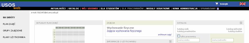 Krok 3 Rejestracja na zajęcia Jeśli na planie lub liście brakuje zajęć, na które uczęszczasz, to koniecznie musisz się na nie zarejestrować w tym celu przechodzisz do zakładki DLA STUDENTÓW