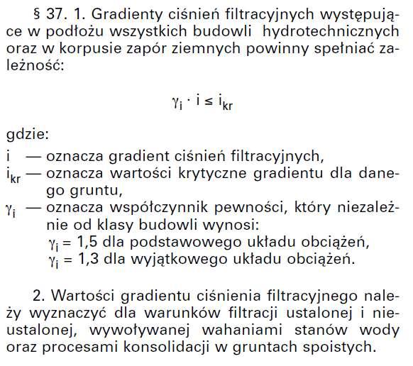 Sprawdzenie gradientów ciśnień filtracyjnych wewnątrz grobli budowli ziemnej według: Rozporządzenia Ministra Środowiska z