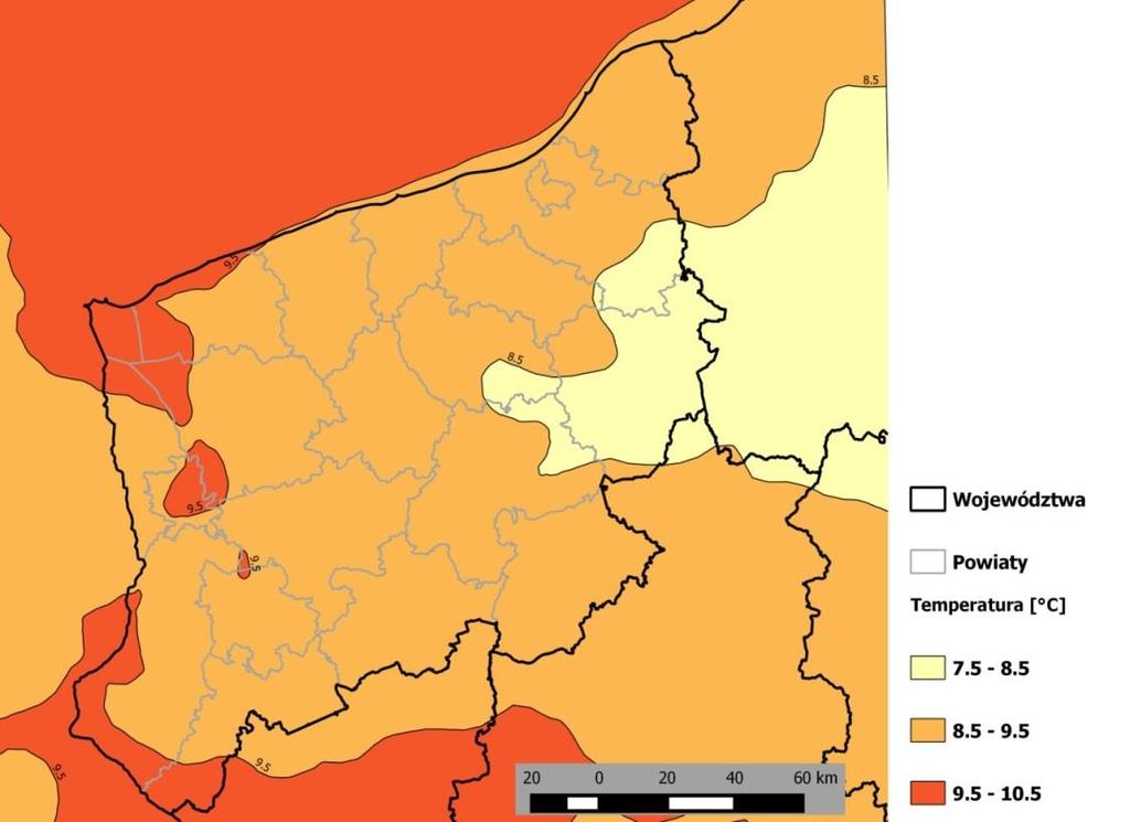 4.2.2. Charakterystyka warunków meteorologicznych wykorzystanych do obliczeń modelowych za 2015 rok Analizę podstawowych parametrów i zjawisk meteorologicznych wykonano dla pól meteorologicznych