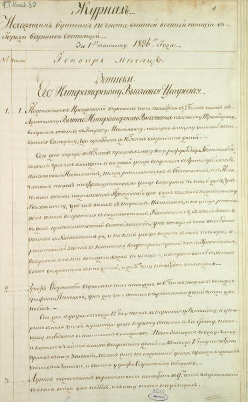 [b. nr 2] Warszawa, 1 I 1826 Raport szpiegów z inwigilacji ppłk.