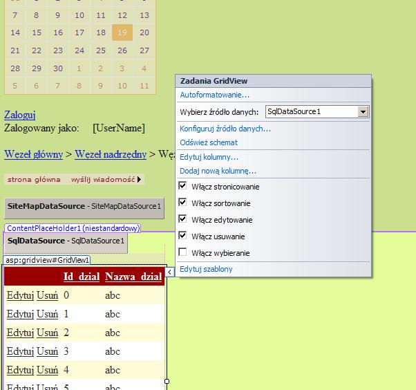 Następnie umieszczamy kontrolkę GridView oraz