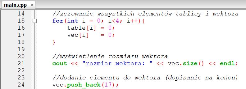 Wektor Dla wektorów przeciążono także operator[], dzięki czemu