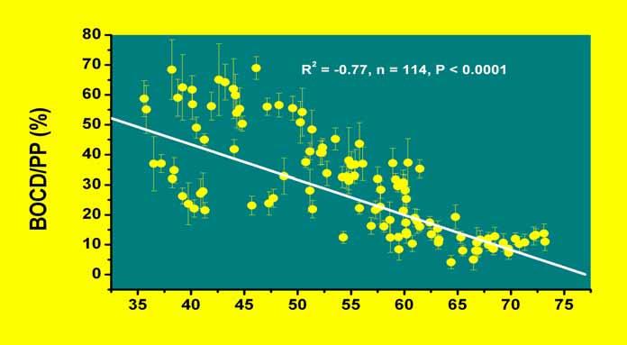 Efektywność metaboliczna bakterii BEM = BOCD 100% PP BEM Bacterial Metabolic Efficiency BOCD Bacterial Organic Carbon Demand PP