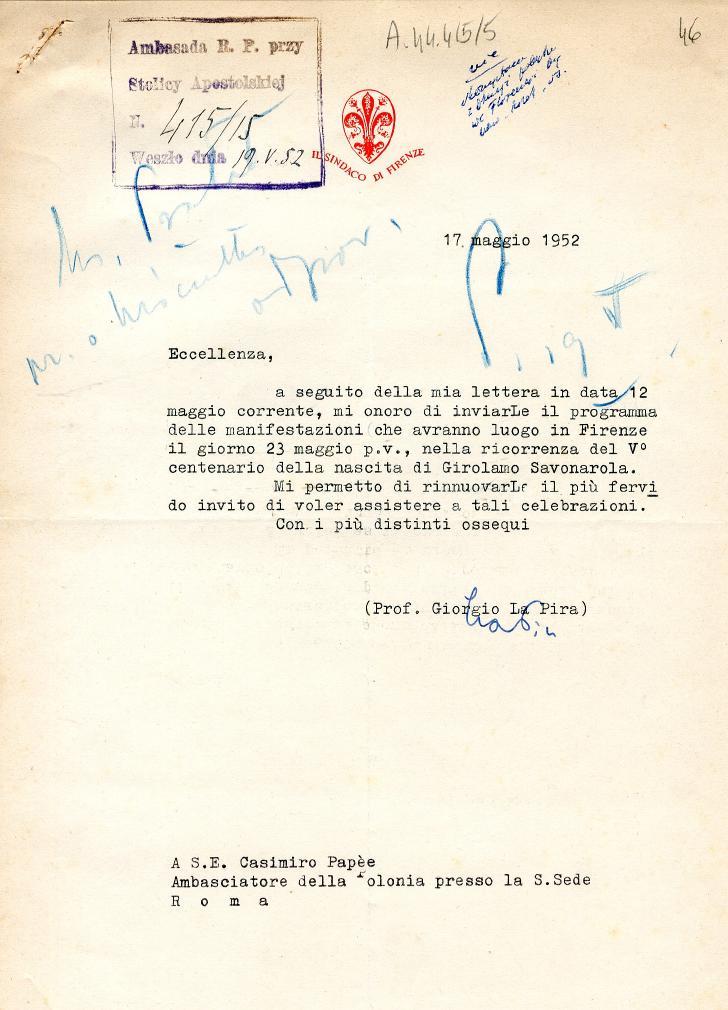 Anibasada1. P. przy Ftv;y :3141 i r. / 7.,2 N 17, paggio 1952 The Polish Institute and Sikorski Museum Eccellenza, a seguito delia mia lettera in dạ.