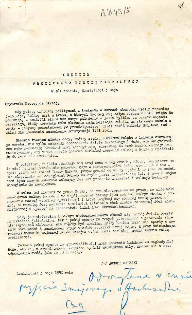 14t,!1( - OR DZ ł E.PREZYDENTA RZECZYPOSPOLITEJ w 161. r00znic2 Konstytucji 3 Maja The Polish Institute and Sikorski Museum Obywatele Rzeczypospolitej, Gdy polscy uchodźcy polityczni z tęsknoto.